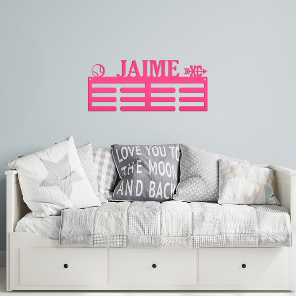 Awards Medal Holder - 2 Sports Icons - Laser Cut Wall Decor - Kids Room Medal Display Art - Personalized Metal Sign - Unique Senior Gift