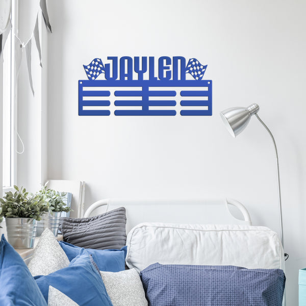 Medal Holder, Personalized Award Wall Rack, Metal Custom Name Hanging Display for Racing Awards, Boys and Girls Sports Bedroom Sign