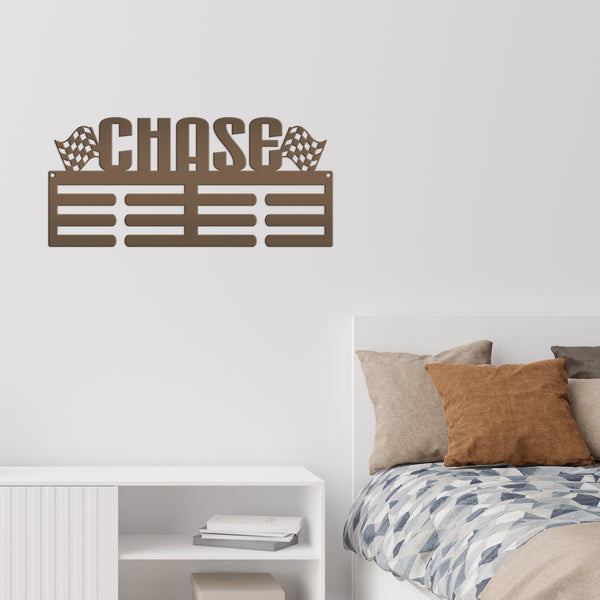 Medal Holder, Personalized Award Wall Rack, Metal Custom Name Hanging Display for Racing Awards, Boys and Girls Sports Bedroom Sign
