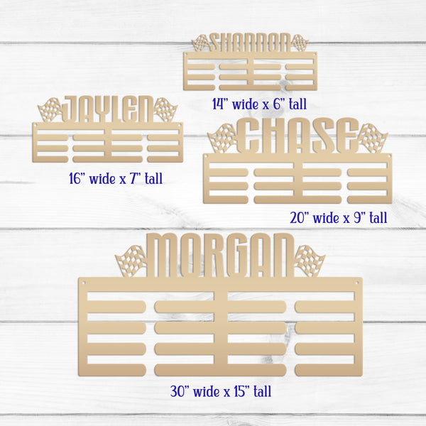 Medal Holder, Personalized Award Wall Rack, Metal Custom Name Hanging Display for Racing Awards, Boys and Girls Sports Bedroom Sign