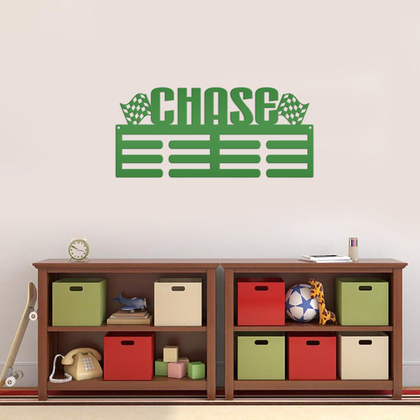 Medal Holder, Personalized Award Wall Rack, Metal Custom Name Hanging Display for Racing Awards, Boys and Girls Sports Bedroom Sign