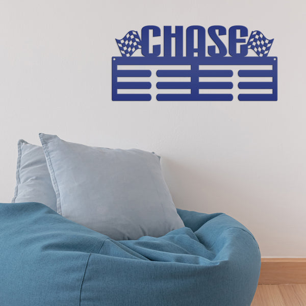 Medal Holder, Personalized Award Wall Rack, Metal Custom Name Hanging Display for Racing Awards, Boys and Girls Sports Bedroom Sign