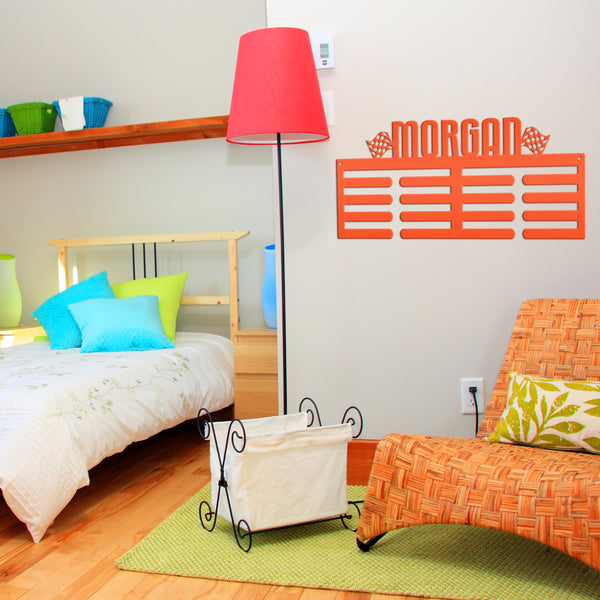 Medal Holder, Personalized Award Wall Rack, Metal Custom Name Hanging Display for Racing Awards, Boys and Girls Sports Bedroom Sign