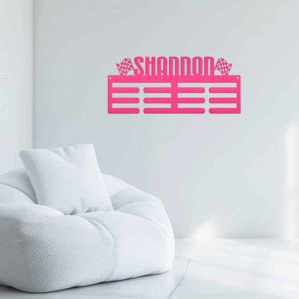 Medal Holder, Personalized Award Wall Rack, Metal Custom Name Hanging Display for Racing Awards, Boys and Girls Sports Bedroom Sign
