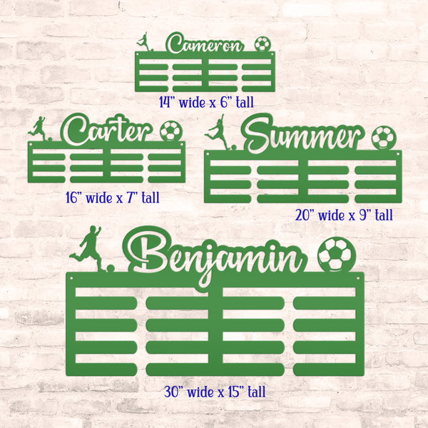 Medal Holder, Personalized Award Wall Rack, Metal Custom Name Hanging Display for Soccer Awards, Boys and Girls Sports Bedroom Sign