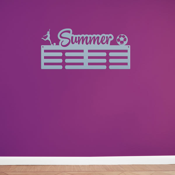 Medal Holder, Personalized Award Wall Rack, Metal Custom Name Hanging Display for Soccer Awards, Boys and Girls Sports Bedroom Sign
