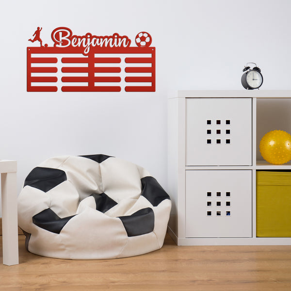 Medal Holder, Personalized Award Wall Rack, Metal Custom Name Hanging Display for Soccer Awards, Boys and Girls Sports Bedroom Sign