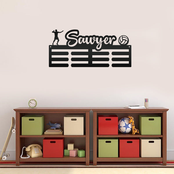 Volleyball Medal Holder, Custom Medal Hanger, Personalized Metal Sports Awards Wall Rack, Ribbon Wall Plaque, Unique Gift for the Athlete