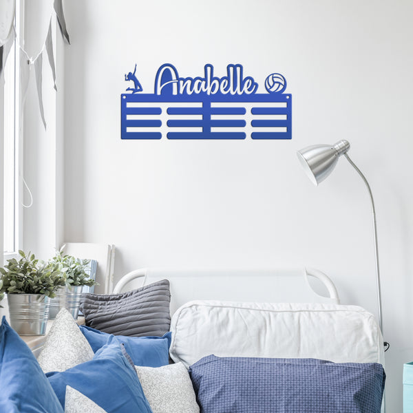Volleyball Medal Holder, Custom Medal Hanger, Personalized Metal Sports Awards Wall Rack, Ribbon Wall Plaque, Unique Gift for the Athlete