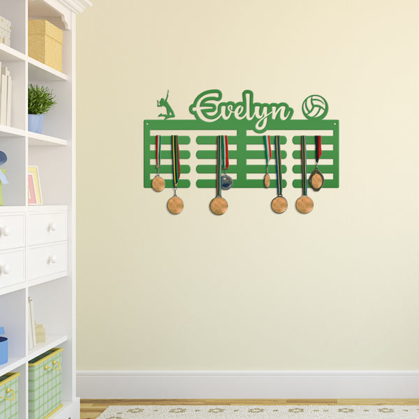 Volleyball Medal Holder, Custom Medal Hanger, Personalized Metal Sports Awards Wall Rack, Ribbon Wall Plaque, Unique Gift for the Athlete