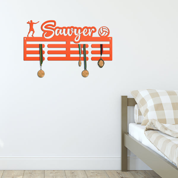 Volleyball Medal Holder, Custom Medal Hanger, Personalized Metal Sports Awards Wall Rack, Ribbon Wall Plaque, Unique Gift for the Athlete