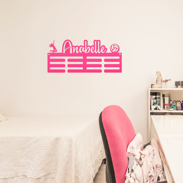 Volleyball Medal Holder, Custom Medal Hanger, Personalized Metal Sports Awards Wall Rack, Ribbon Wall Plaque, Unique Gift for the Athlete