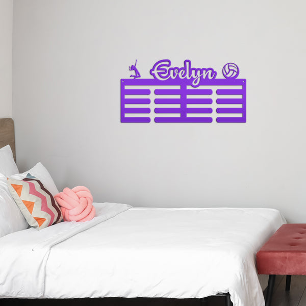 Volleyball Medal Holder, Custom Medal Hanger, Personalized Metal Sports Awards Wall Rack, Ribbon Wall Plaque, Unique Gift for the Athlete