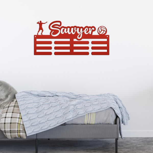 Volleyball Medal Holder, Custom Medal Hanger, Personalized Metal Sports Awards Wall Rack, Ribbon Wall Plaque, Unique Gift for the Athlete
