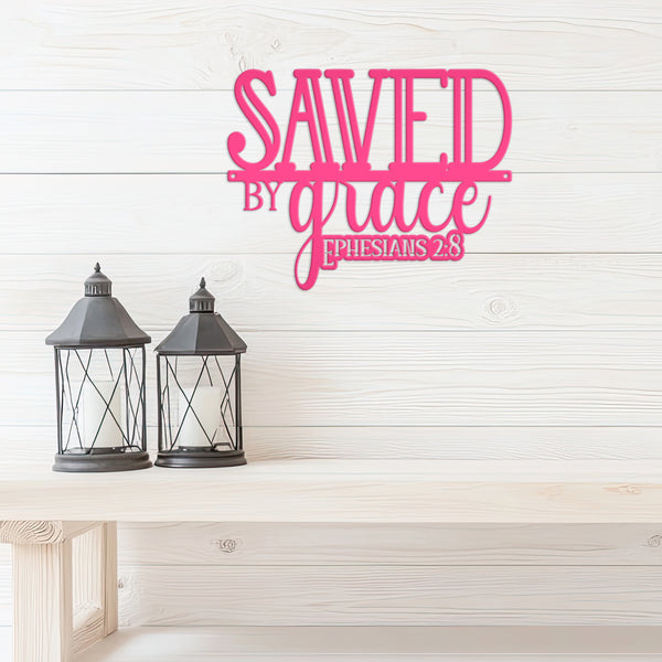 Inspirational Christian Metal Wall Art – Ephesians 2:8 Bible Verse - Cute Jesus Art - Charming Farmhouse Decor - Faith Inspired Wall Hanging