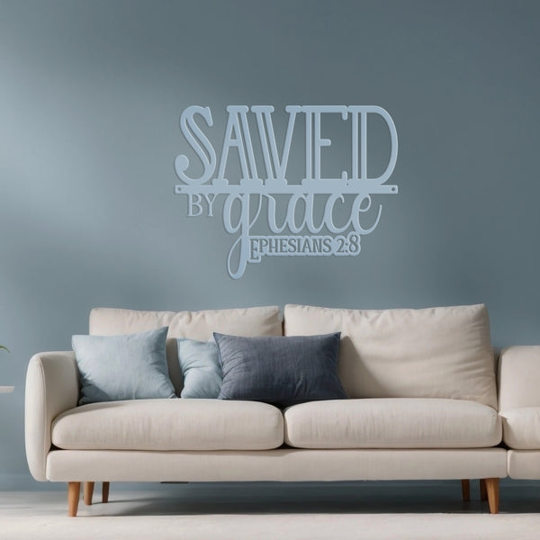Inspirational Christian Metal Wall Art – Ephesians 2:8 Bible Verse - Cute Jesus Art - Charming Farmhouse Decor - Faith Inspired Wall Hanging