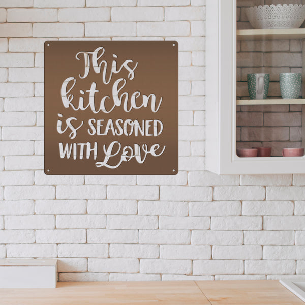 This Kitchen is Seasoned with Love Quote Kitchen Wall Art Decor, Rustic Kitchen Wall Decor, Inspirational Kitchen Wall Sign