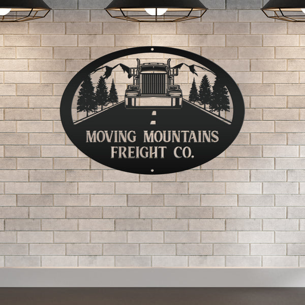 Tractor Trailer Mountain Scene Metal Sign-Personalized Semi Truck-Big Rig-Trailer Truck Decor