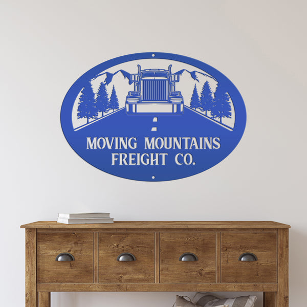 Tractor Trailer Mountain Scene Metal Sign-Personalized Semi Truck-Big Rig-Trailer Truck Decor