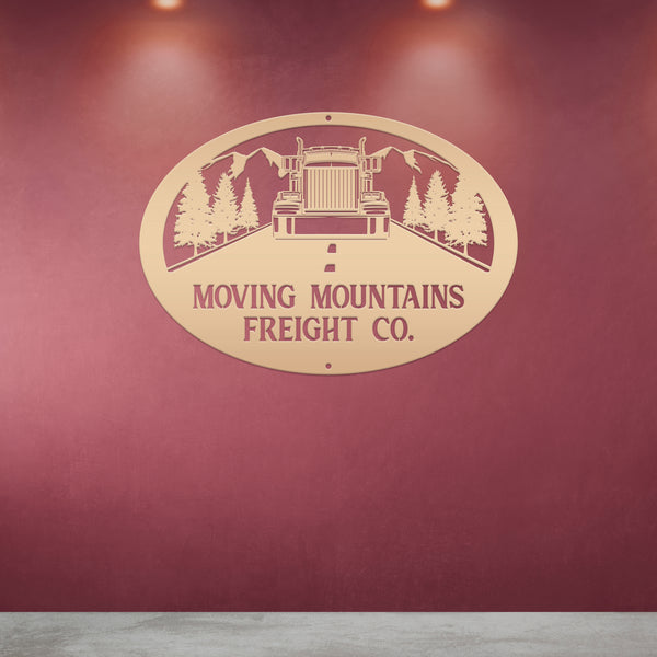 Tractor Trailer Mountain Scene Metal Sign-Personalized Semi Truck-Big Rig-Trailer Truck Decor