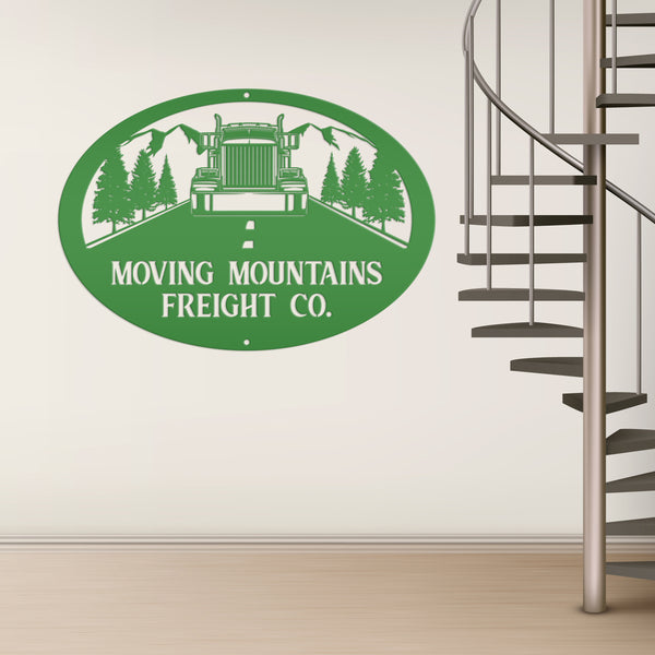 Tractor Trailer Mountain Scene Metal Sign-Personalized Semi Truck-Big Rig-Trailer Truck Decor