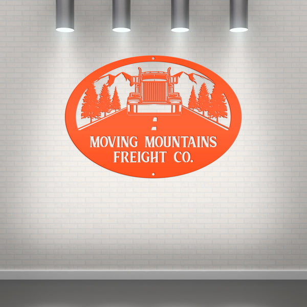 Tractor Trailer Mountain Scene Metal Sign-Personalized Semi Truck-Big Rig-Trailer Truck Decor