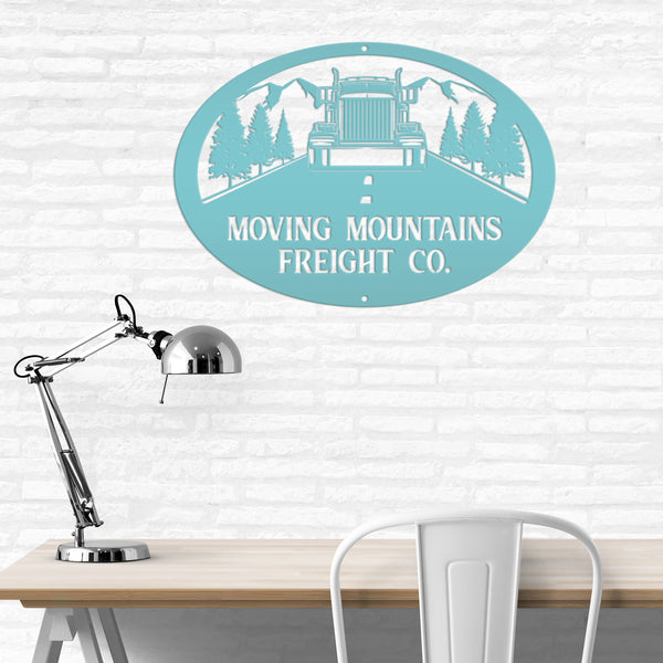 Tractor Trailer Mountain Scene Metal Sign-Personalized Semi Truck-Big Rig-Trailer Truck Decor