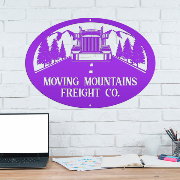 Tractor Trailer Mountain Scene Metal Sign-Personalized Semi Truck-Big Rig-Trailer Truck Decor