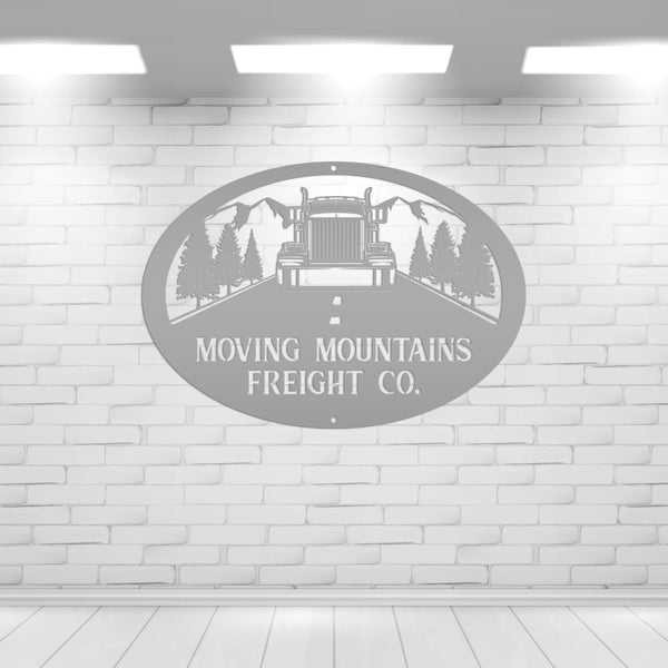 Tractor Trailer Mountain Scene Metal Sign-Personalized Semi Truck-Big Rig-Trailer Truck Decor