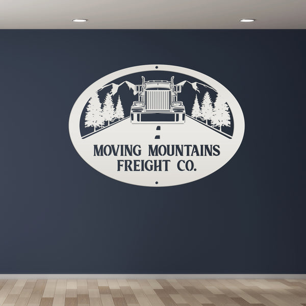 Tractor Trailer Mountain Scene Metal Sign-Personalized Semi Truck-Big Rig-Trailer Truck Decor