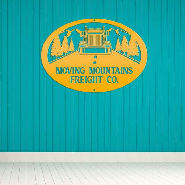 Tractor Trailer Mountain Scene Metal Sign-Personalized Semi Truck-Big Rig-Trailer Truck Decor