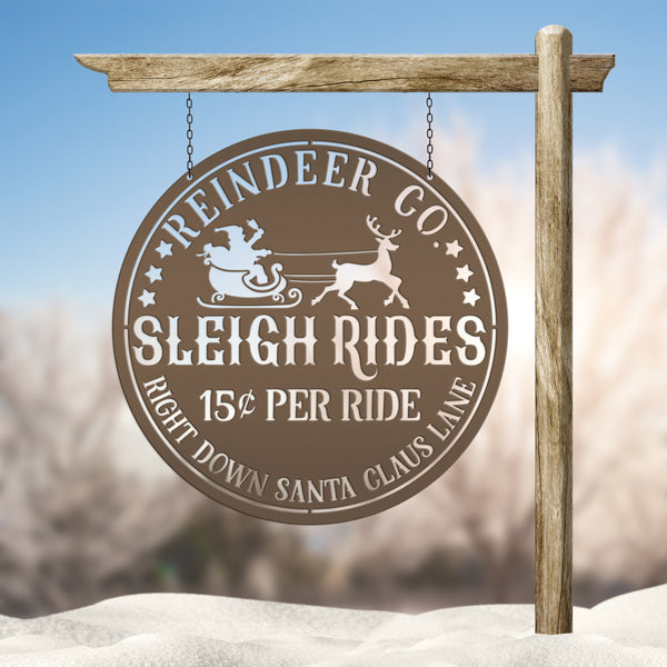 Santa Sleigh Sign, Vintage Looking Metal Christmas Decor, Reindeer Sign