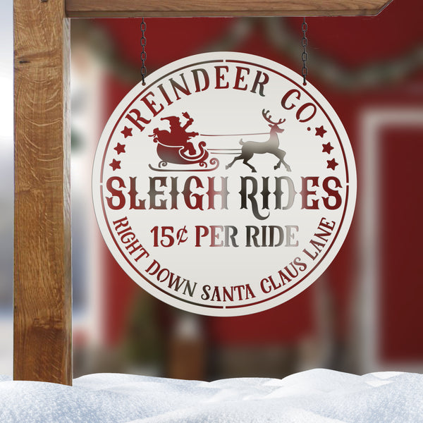 Santa Sleigh Sign, Vintage Looking Metal Christmas Decor, Reindeer Sign