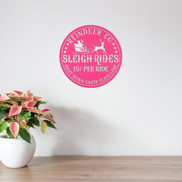 Santa Sleigh Sign, Vintage Looking Metal Christmas Decor, Reindeer Sign
