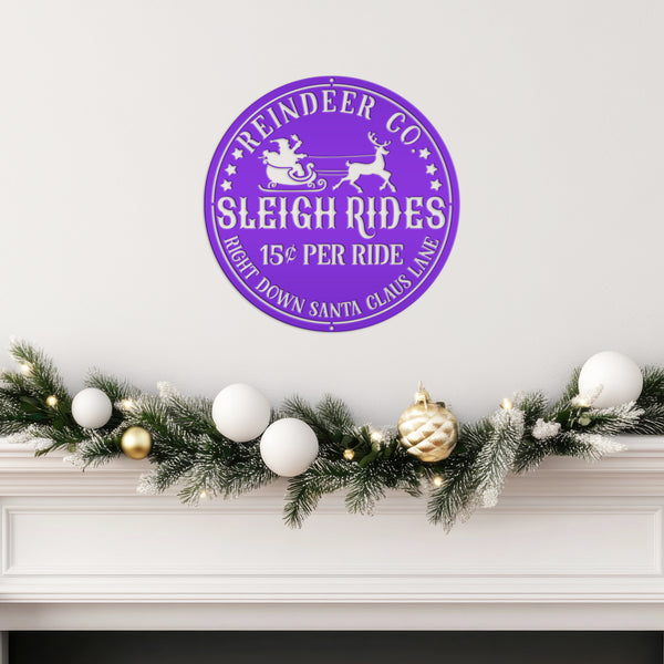 Santa Sleigh Sign, Vintage Looking Metal Christmas Decor, Reindeer Sign