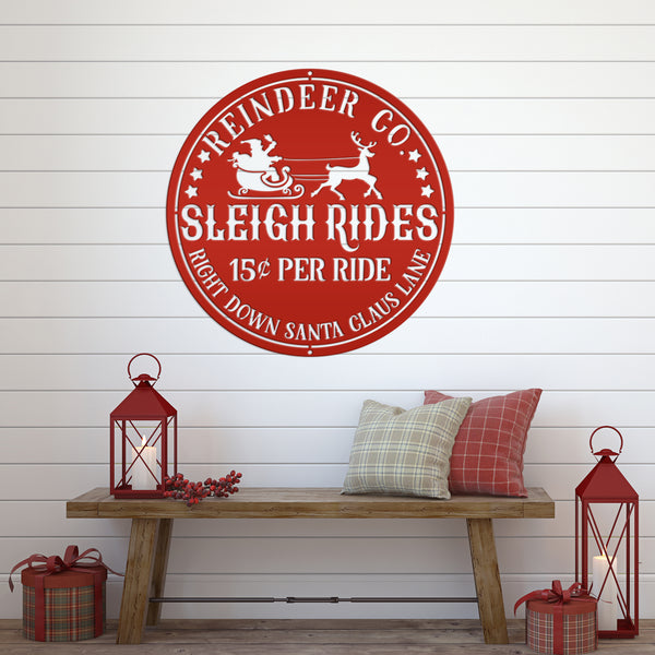 Santa Sleigh Sign, Vintage Looking Metal Christmas Decor, Reindeer Sign