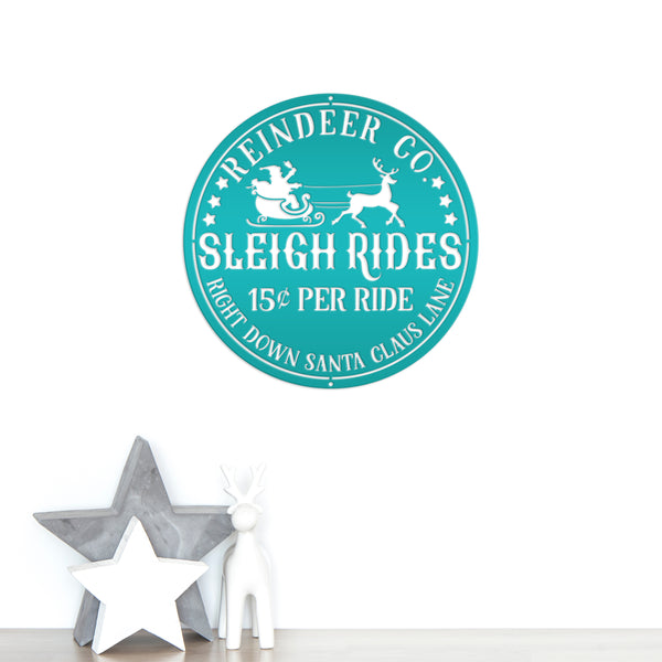 Santa Sleigh Sign, Vintage Looking Metal Christmas Decor, Reindeer Sign