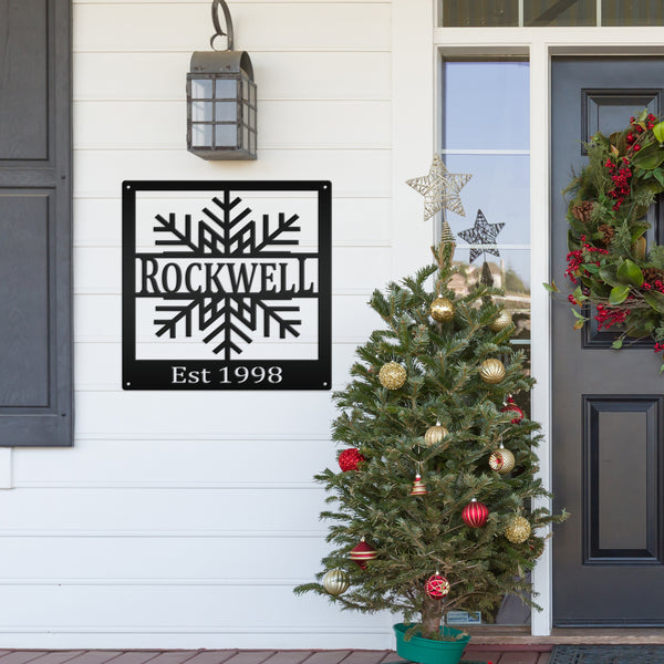 Personalized Snowflake Square Monogram Metal Sign