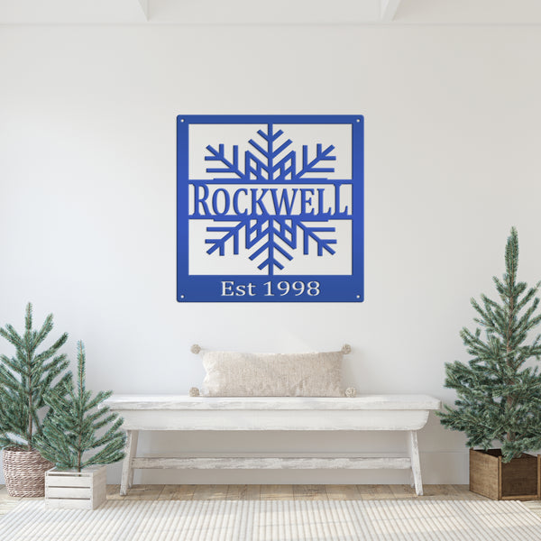 Personalized Snowflake Square Monogram Metal Sign
