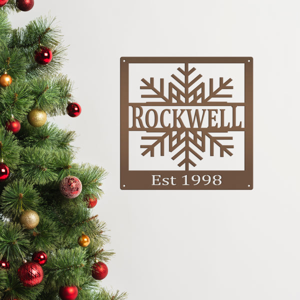 Personalized Snowflake Square Monogram Metal Sign