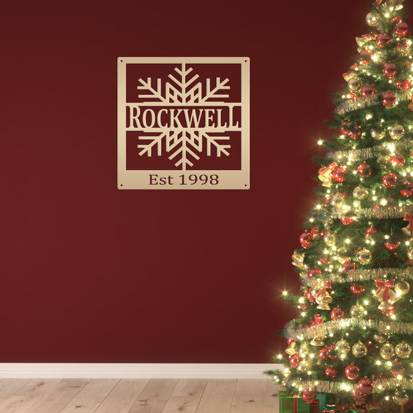 Personalized Snowflake Square Monogram Metal Sign