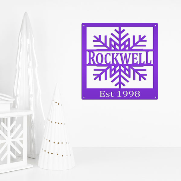 Personalized Snowflake Square Monogram Metal Sign