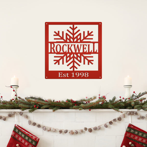Personalized Snowflake Square Monogram Metal Sign