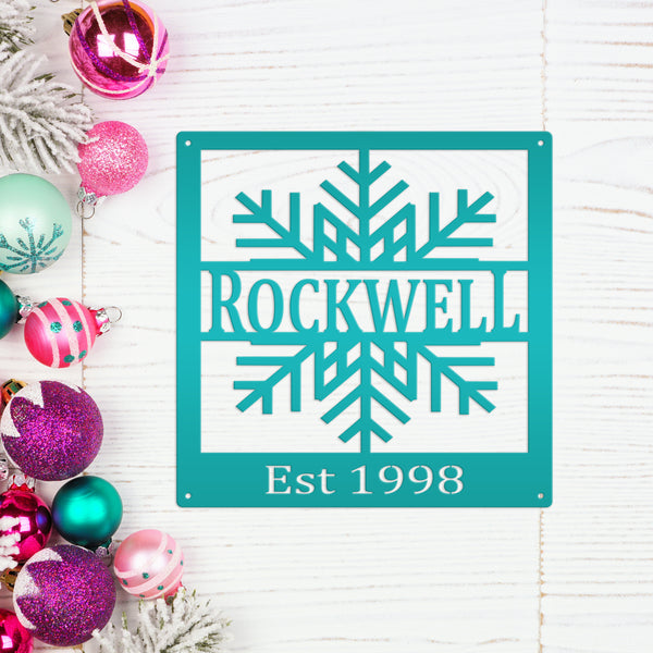 Personalized Snowflake Square Monogram Metal Sign