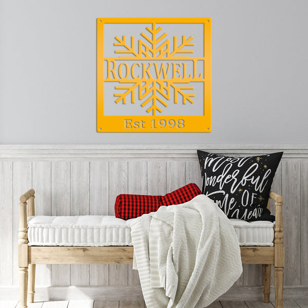 Personalized Snowflake Square Monogram Metal Sign