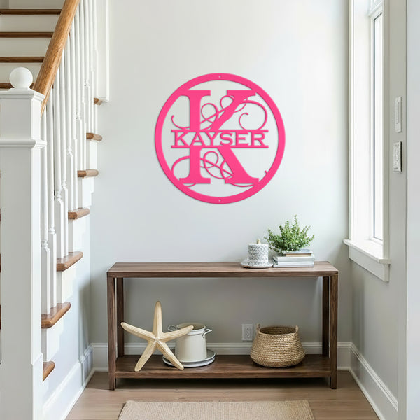 Personalized Metal Swirl Circle Monogram Sign, Wedding Gift. Family Name Sign, Outdoor Name Sign, Anniversary, Last Name Sign.