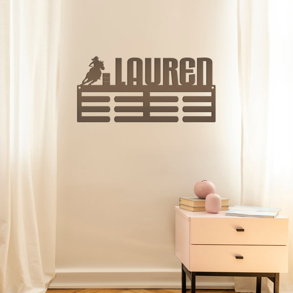 Personalized Barrell Racing Medals Holder-Metal Holder for Medals-Kids Bedroom Decor-Medal Holder-Ribbons-Pesonalized Medal Display for Bedroom-Custom Medal Holder for Awards-Medal Hanger-Sports Bedroom Decor