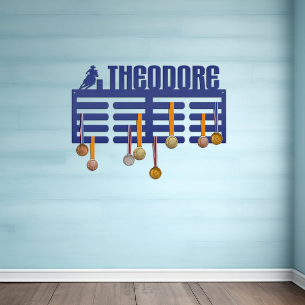 Personalized Barrell Racing Medals Holder-Metal Holder for Medals-Kids Bedroom Decor-Medal Holder-Ribbons-Pesonalized Medal Display for Bedroom-Custom Medal Holder for Awards-Medal Hanger-Sports Bedroom Decor
