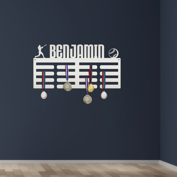 Personalized Baseball/Softball Medals Holder - Senior Gift-Metal Holder for Medals-Kids Bedroom Decor-Medal Holder-Ribbons-Pesonalized Medal Display for Bedroom-Custom Medal Holder for Awards-Medal Hanger-Sports Bedroom Decor
