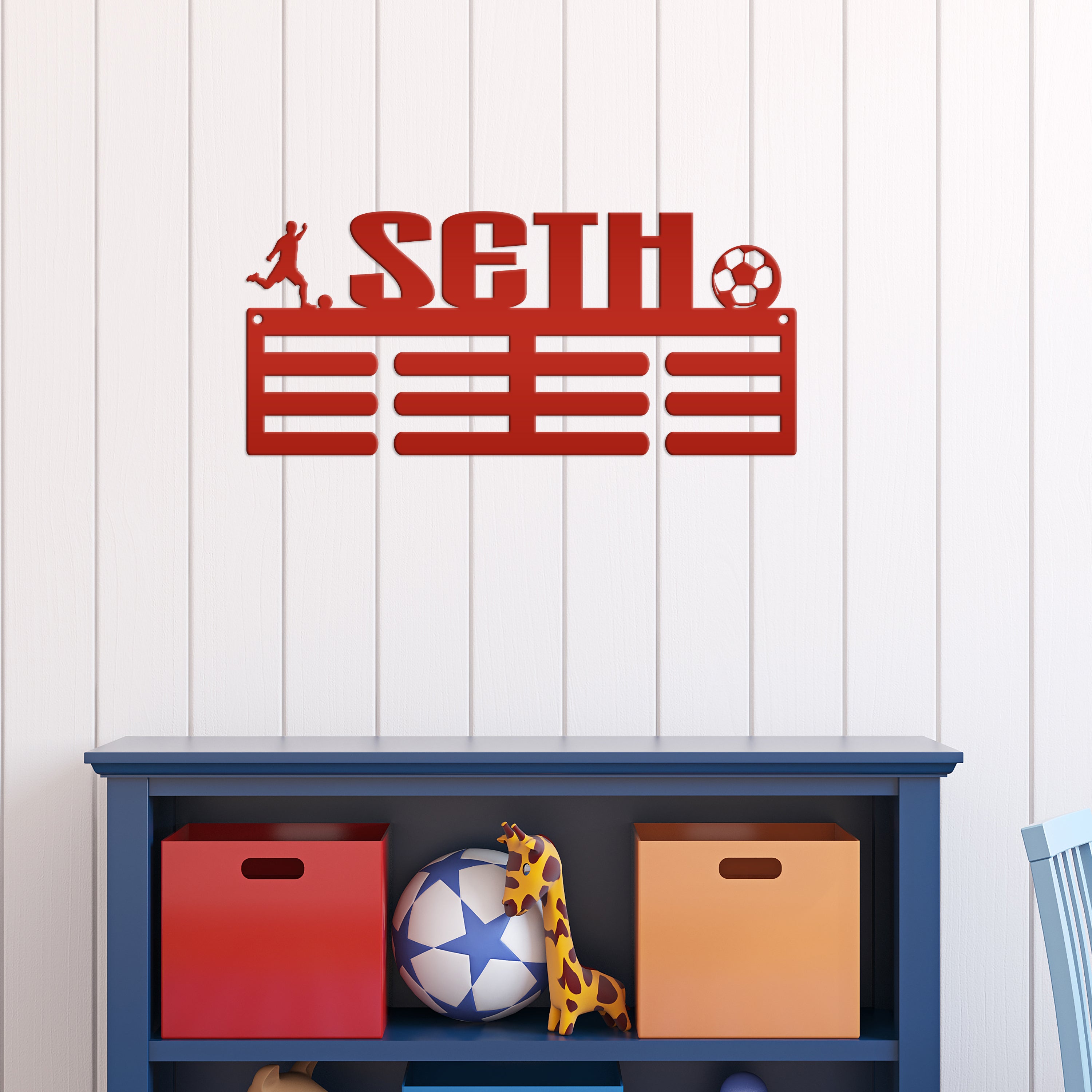 Personalised Boys Bedroom Medal Holder Storage Rail Child's Football Wall Sign - Israel